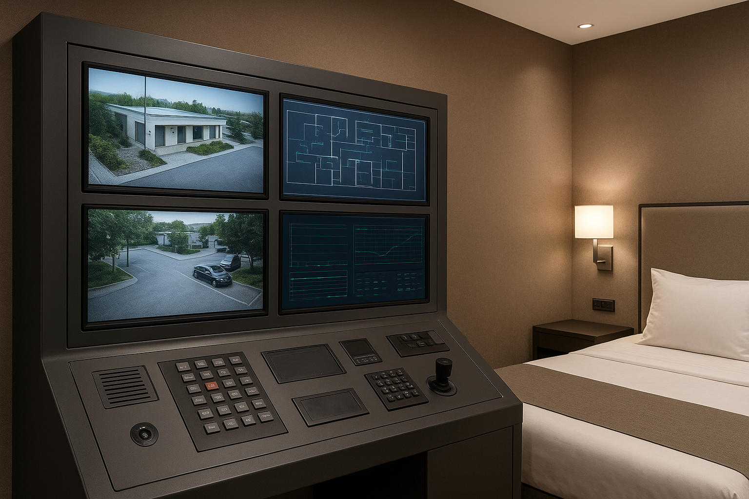 Hospitality de alto riesgo: suites blindadas para C-level y delegaciones – Body – panel de control tecnológico en una suite blindada
