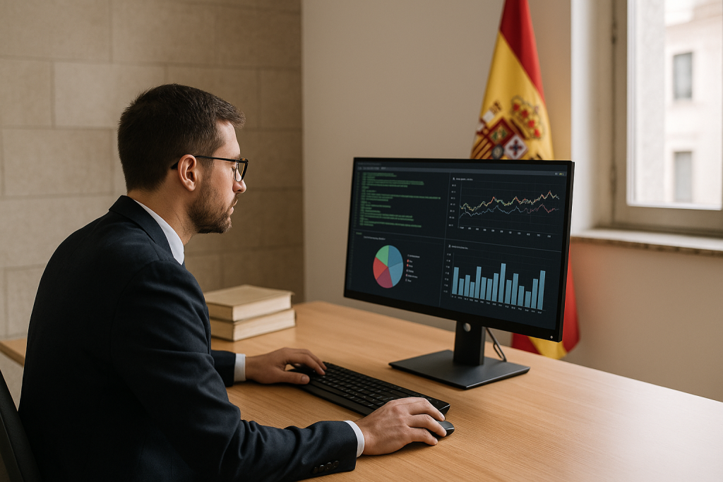 Peritaje informático en España: requisitos legales y cuándo te conviene – Intro – profesional analizando datos en computador con aspecto leg